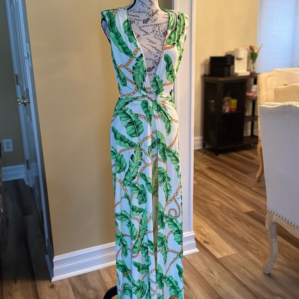Tropical Leaf Print Jumpsuit